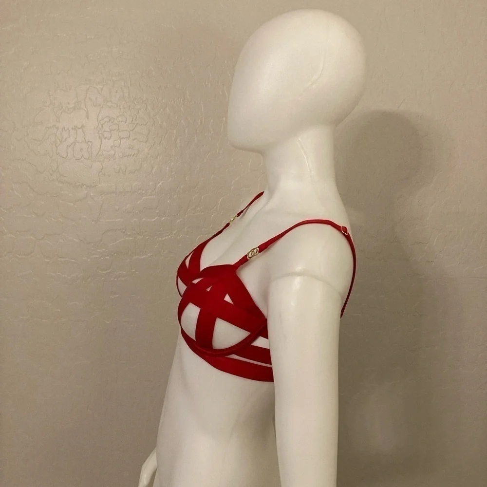 Victoria’s Secrets Lipstick Red Strapy Open Cup Demi Bra 32D